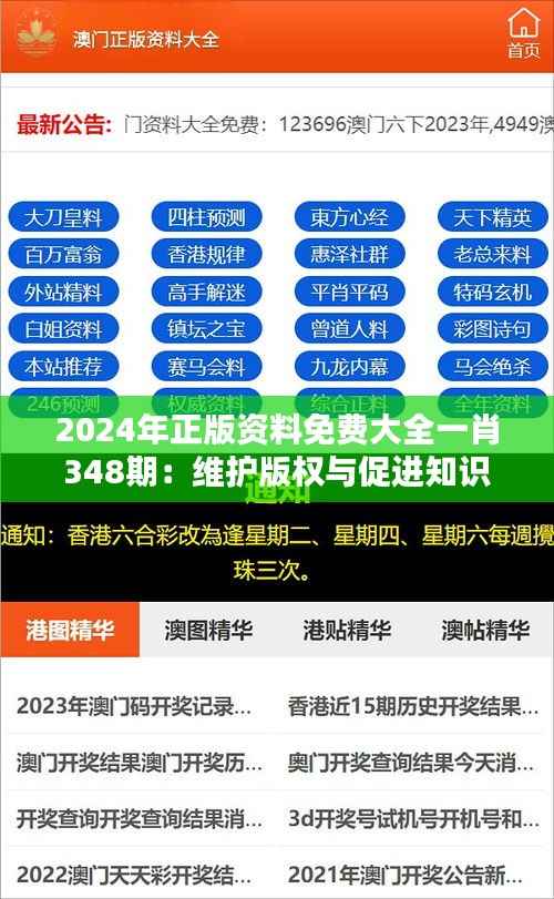 2024年正版资料免费大全一肖348期：维护版权与促进知识传播的平衡